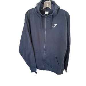 Men's Gymshark ESSENTIAL ZIP UP HOODIE 100% Cotton Navy Pockets Oversized sz MD